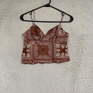 Y2K Cami Tank Top Womens Small Babydoll Bandana Paisley Spaghetti Strap Crop Top